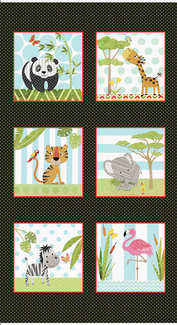 At The Zoo Large Blocks Multi Panel 24”x 44” Nicola Mason Studio E Cotton Fabric SE-6613-97