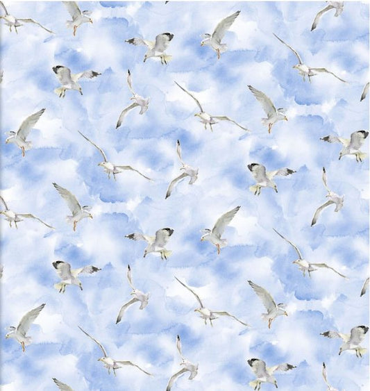 At the Shore Seagulls Allover John Keeling 3 Wishes Cotton Fabric