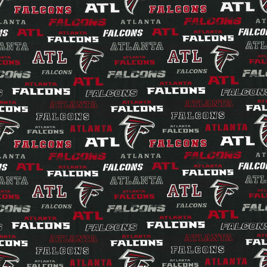 Atlanta Falcons NFL Football Logo and Name Black Cotton Fabric NFL-70455D