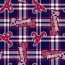 Atlanta Braves MLB Baseball Plaid Fabric Traditions 58-60 inches wide Polyester FLEECE Fabric MLB-6620-B