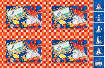 Atlantic Coast Placemats Panel 36" Dark Blue Multi Deborah Edwards Northcott Cotton Fabric NC-C28012-47