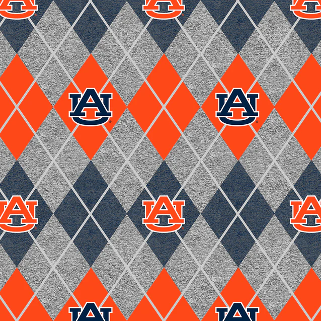Auburn Tigers NCAA College Heather Argyle Sykel Enterprises Polyester Fleece Fabric AU-1148