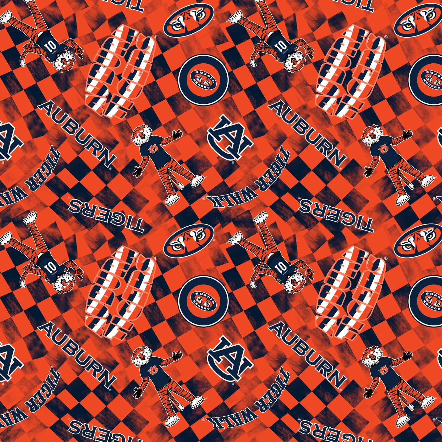 Auburn Tigers NCAA College Checks Orange Sykel Enterprises Canvas Duck Cloth Cotton Fabric AU-1380-ORANGE