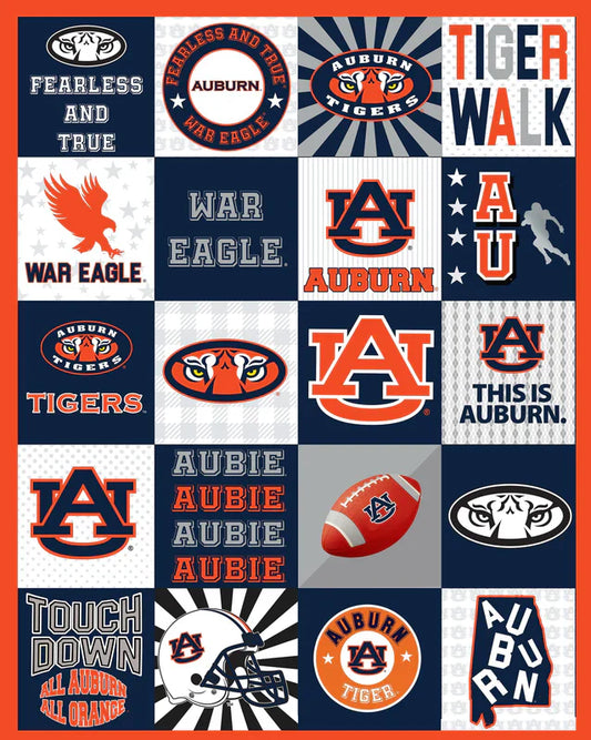 Auburn Tigers NCAA College Collegiate T-Shirt Panel 60"x60" Sykel Enterprises Polyester Minky Fabric SYK-AU-1362