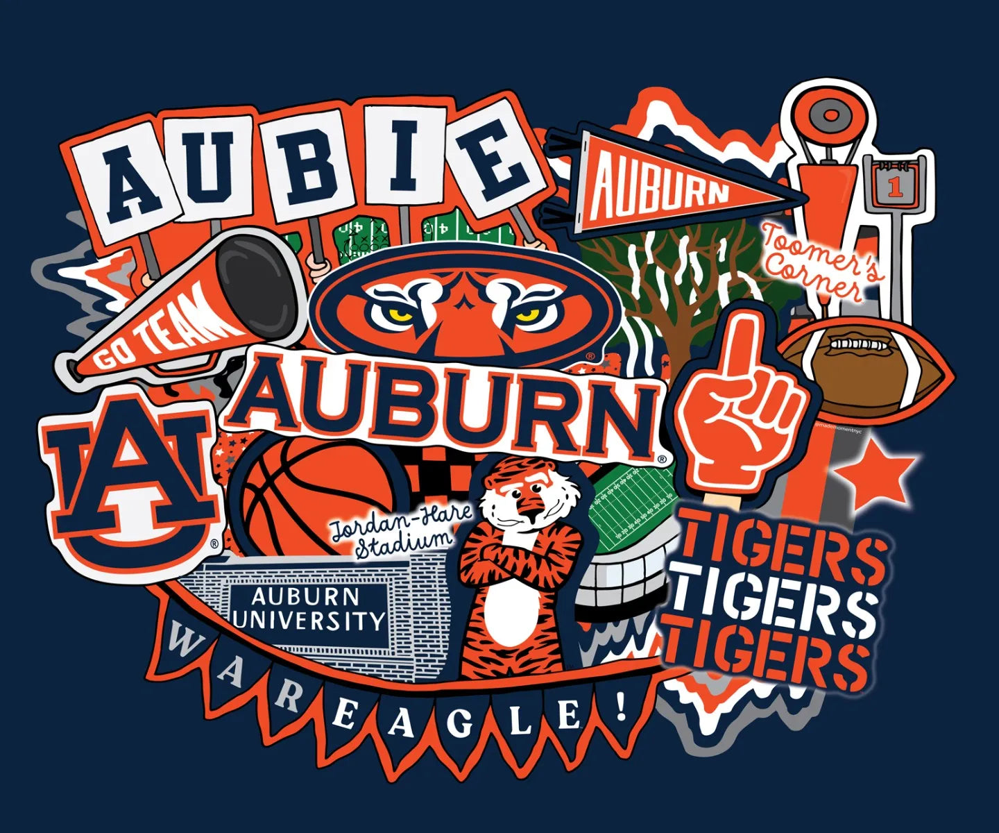 Auburn Tigers NCAA College Doodle Panel 36''x43'' Sammy Sykel Enterprises Cotton Fabric SYK-AU-2000