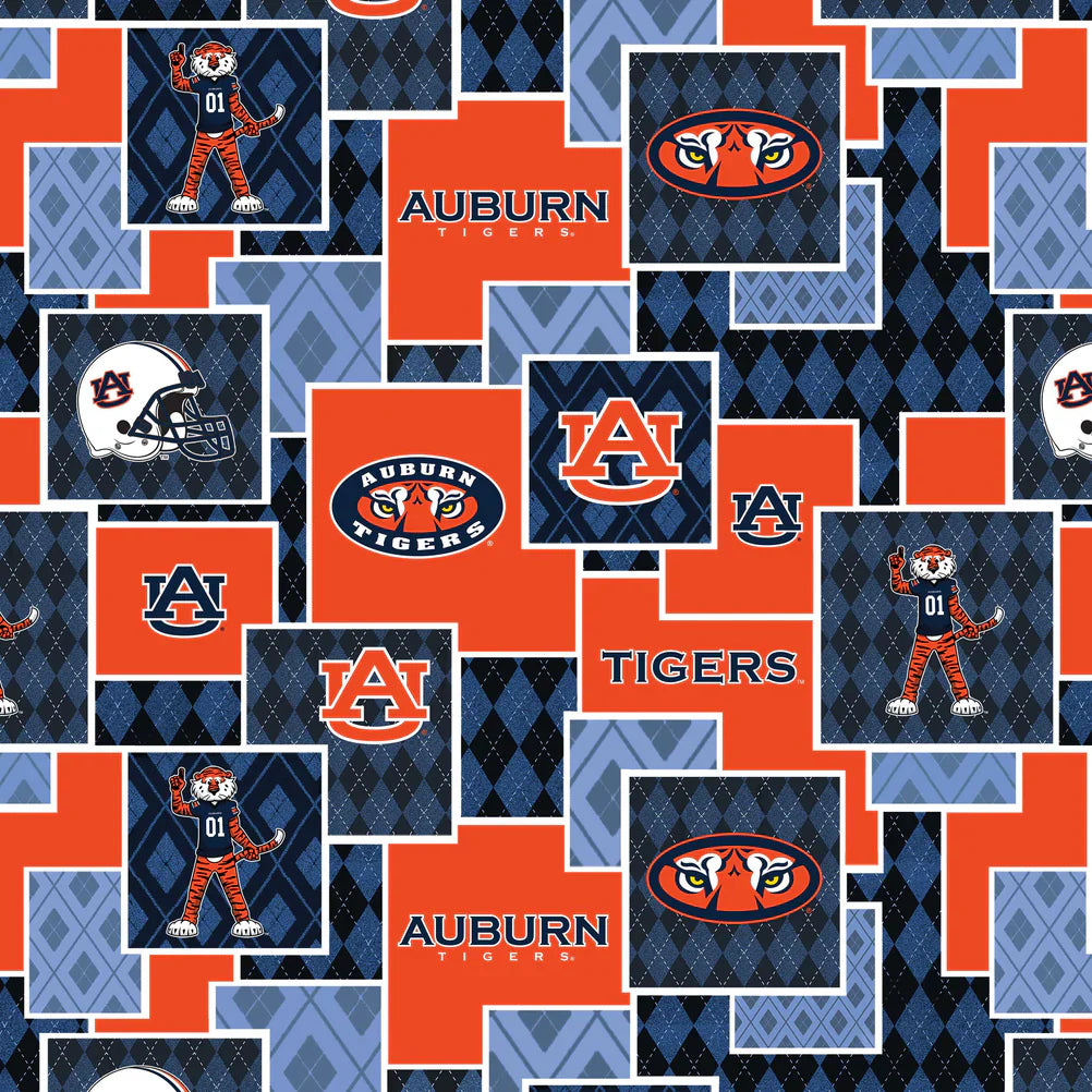 Auburn Tigers NCAA College Argyle Boxes Sykel Cotton Fabric SYK-AU-1371