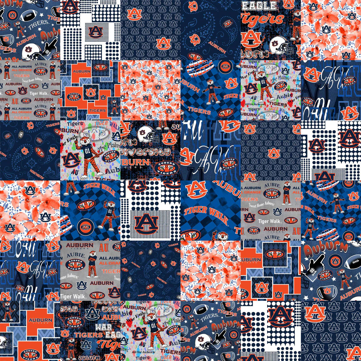 Auburn University Tigers NCAA College Cheater Quilt Allover 60" Sykel Cotton Fabric