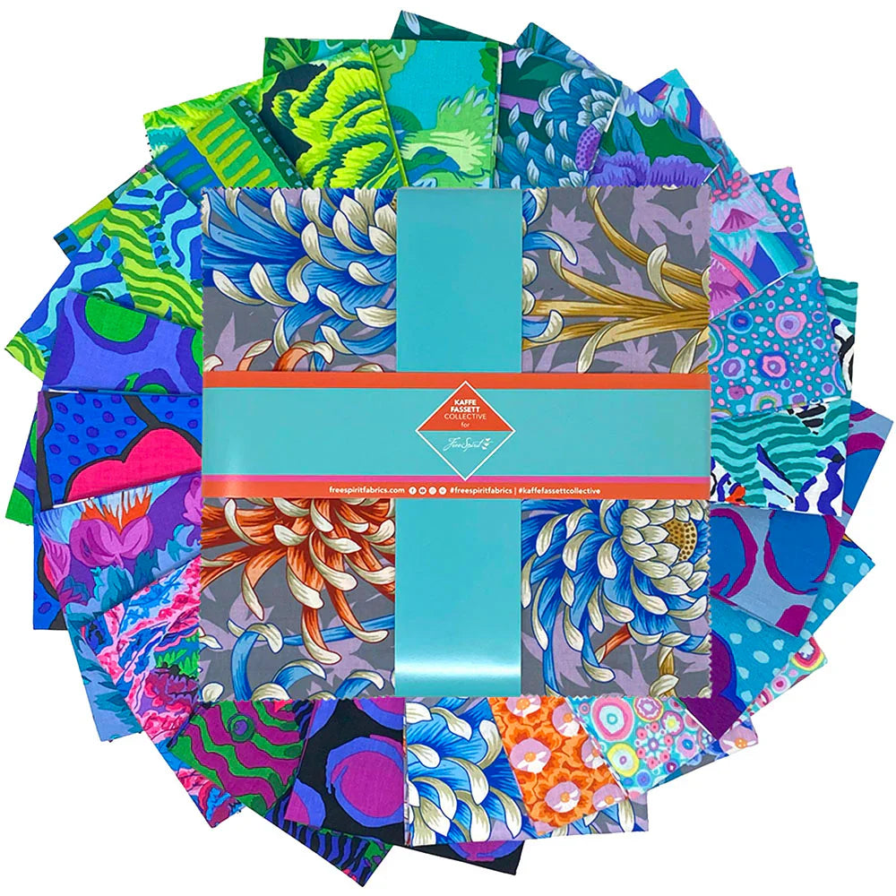 August 2025 Cool 10" Squares Kaffe Fassett Collective Free Spirit Cotton Fabric FS-FB610GP.AUG25COOL