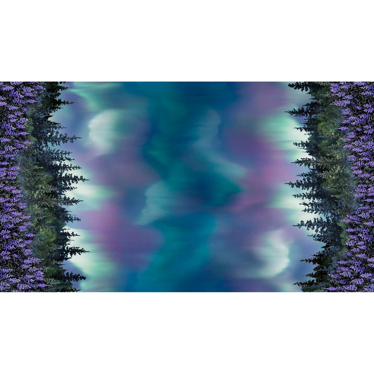 Aurora's Passage Northern Lights Double Border Blue Purple Green Shane Lamb P&B Textiles Cotton Fabric PB-APAS-6434-MU | US Fabric Shop