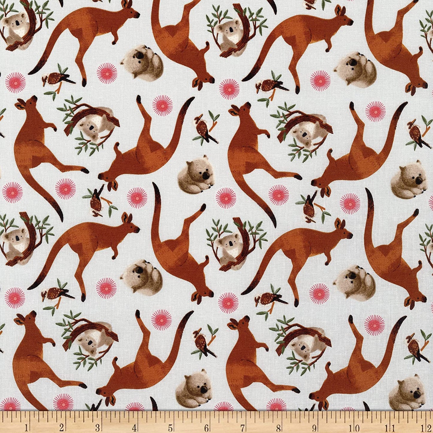 Aussie Friends Mixed Aussie Animals Kangaroo Koala Bear Wombat Light Gray Victoria Barnes Blank Quilting Cotton Fabric BQ 2093-90