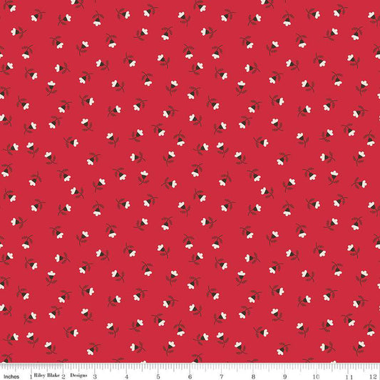 Autumn Blossom Tossed Floral Riley Red Lori Holt Riley Blake Cotton Fabric