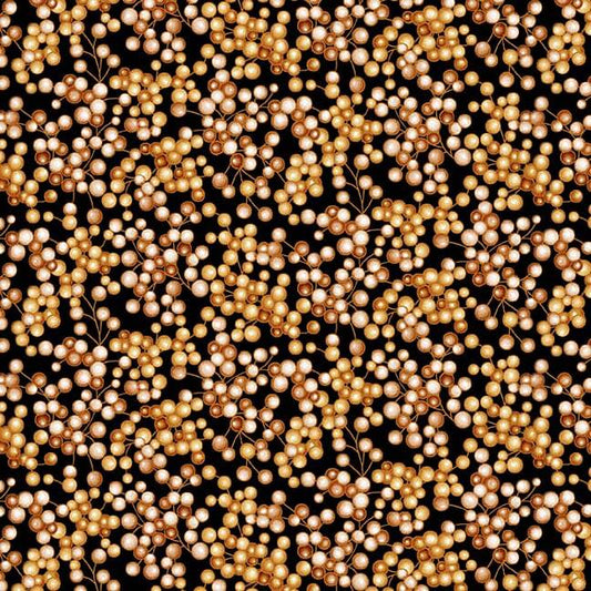 Autumn Elegance Berry Black Metallic Kitten Studio Henry Glass Cotton Fabric HG-724M-99