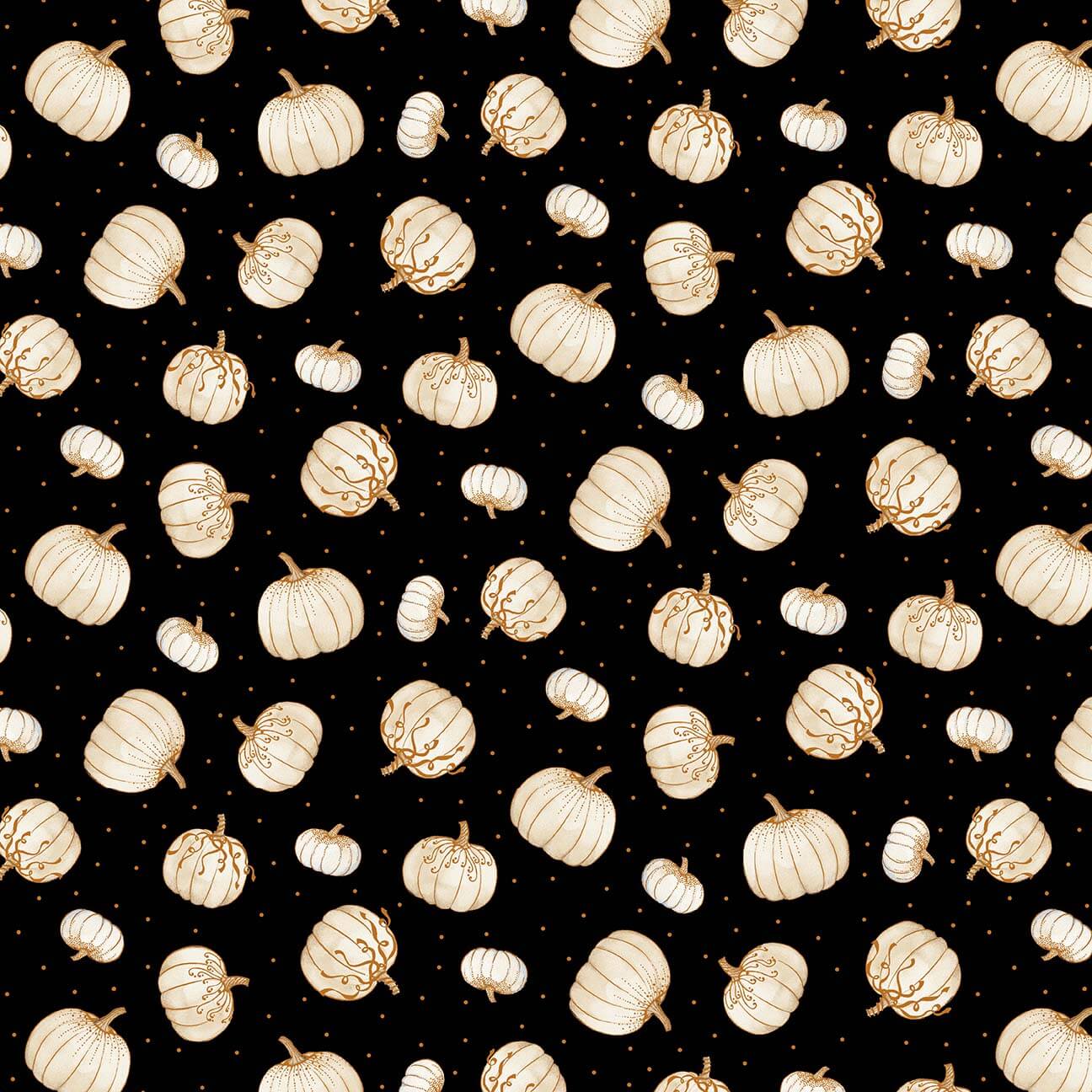 Autumn Elegance Tossed Pumpkins Black Metallic Kitten Studio Henry Glass Cotton Fabric HG-726M-99