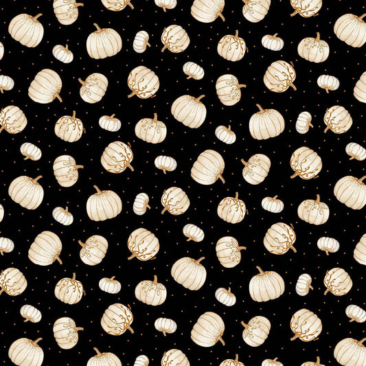 Autumn Elegance Tossed Pumpkins Black Metallic Kitten Studio Henry Glass Cotton Fabric HG-726M-99