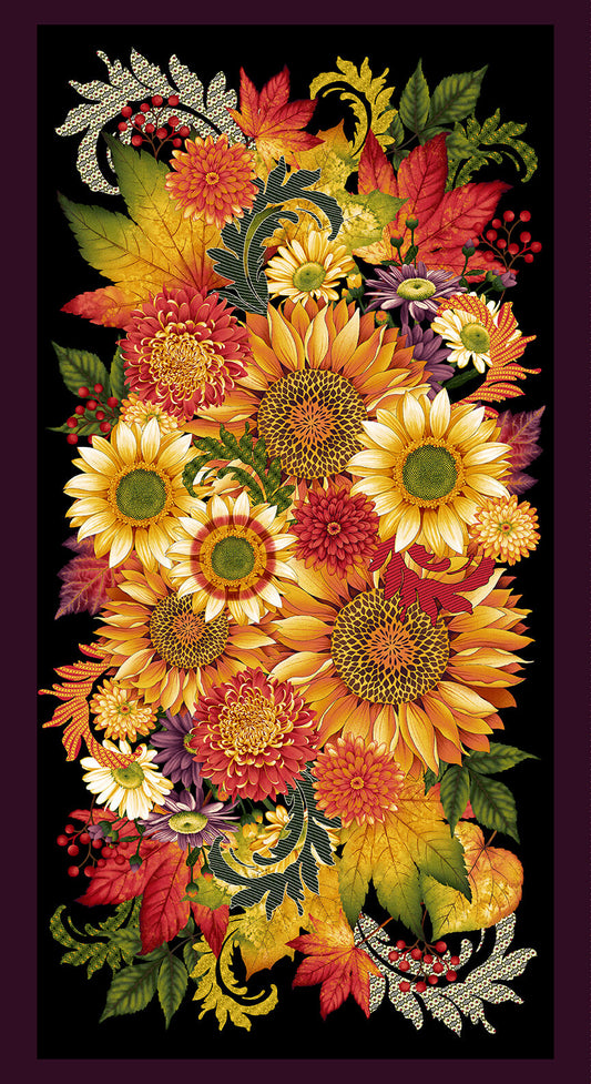 Autumn Flourish Sunflowers Leaves Panel 24" Art Loft for Studio E Cotton Fabric SE-6340P-99