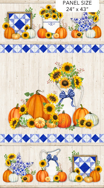 Autumn Gathering Sunflower Squash Panel 24"  Cream Multi Jennifer Nilsson Northcott Cotton Fabric NC-DP26935-11
