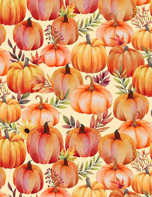 Autumn Light Packed Pumpkins Cream Lola Molina Wilmington Prints Cotton Fabrics  WP-3022-32105-187