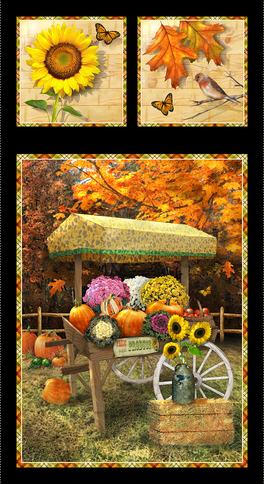 Autumn Splendor Banner Panel 24" Robert Giordano Henry Glass Cotton Fabric HG 276P-99