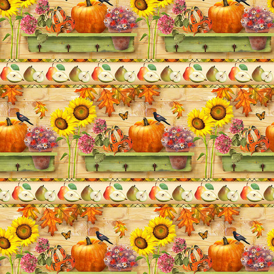 Autumn Splendor Border Stripe Tan Robert Giordano Henry Glass Cotton Fabric