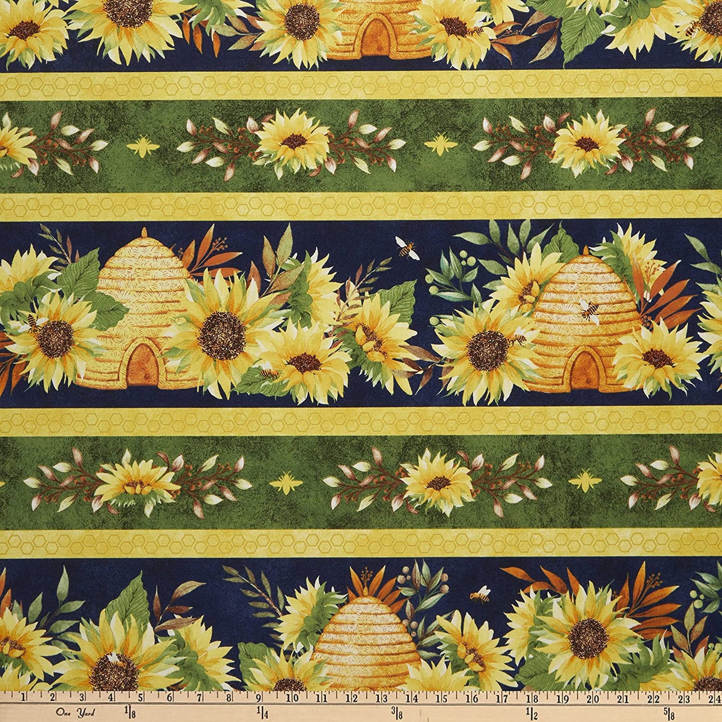 Autumn Sun Sunflower border stripe Lola Molina Wilmington Prints Cotton Fabric WP-3022-32083-457