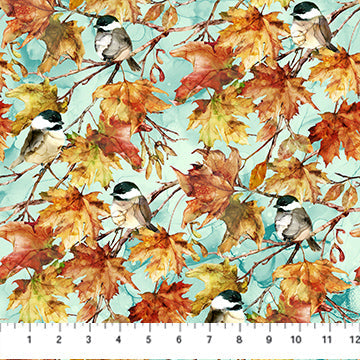 Autumn Breeze Birds Turquoise Multi Deborah Edwards and Melanie Samra Cotton Fabric NC-DP28057-62