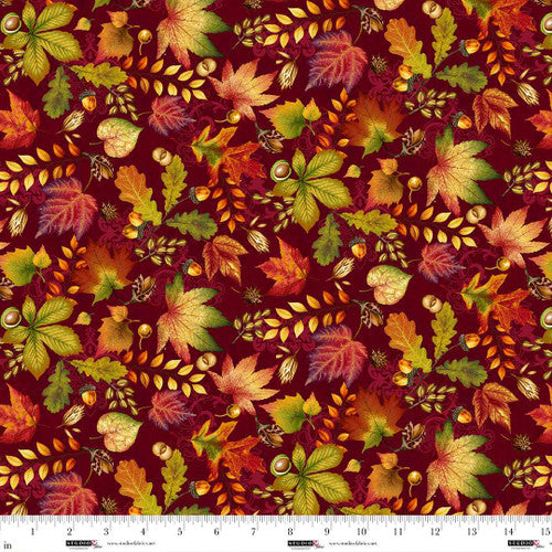 Autumn Fields Autumn Leaves Burgundy Art Loft Studio E Cotton Fabric SE-8369-89