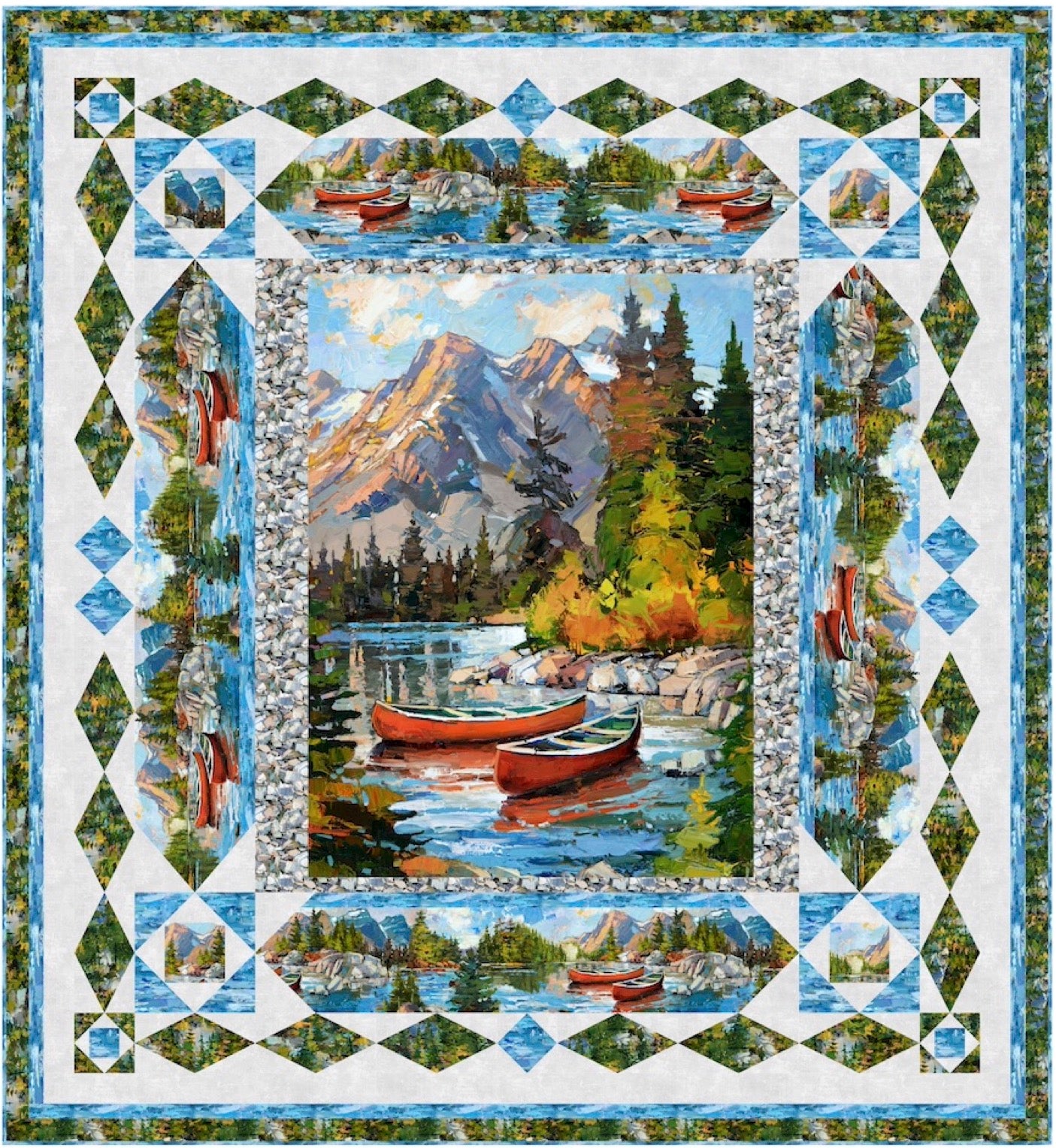 Autumn Piece Digital Quilt Top 69"x75" Canoe Lake Collection Iosif Derecichei Northcott Cotton Fabric NC-DQ3681