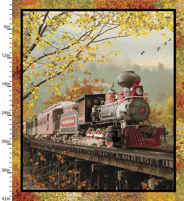 Autumn Steam Large Train Panel 36" Michael Shelton 3 Wishes Cotton Fabric 3W 16584 Multi