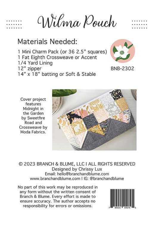 Wilma Pouch Bag Tote Pattern 8"x11" Chrissy Lux Branch & Blume BNB-2302 | US Fabric Shop