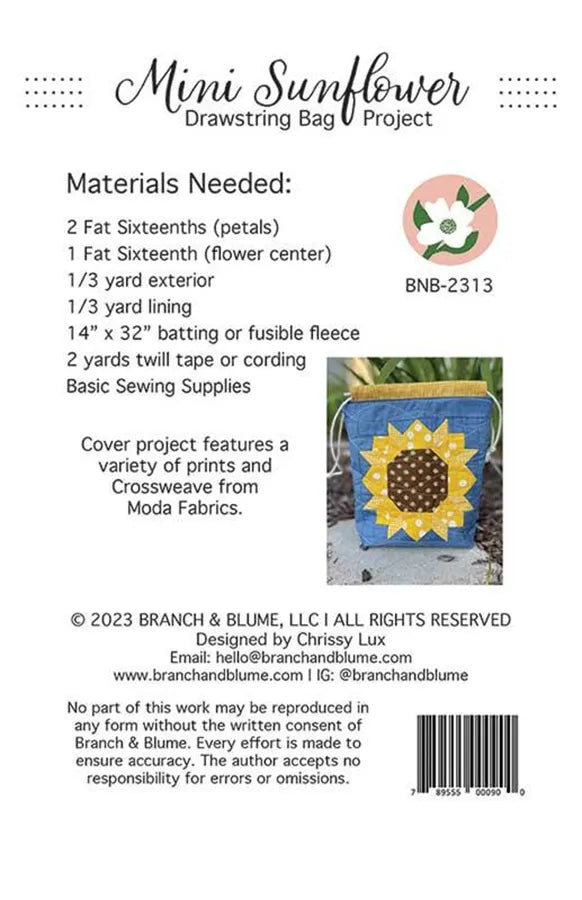 Mini Sunflower Drawstring Bag Pattern Branch & Blume BNB-2313