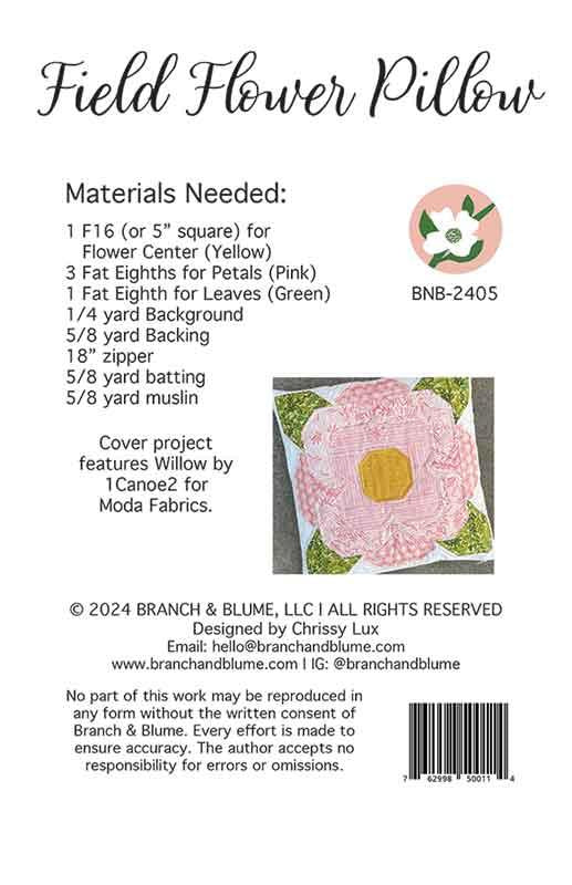 Field Flower Pillow Pattern 18"x18" Chrissy Lux Branch & Blume BNB-2405
