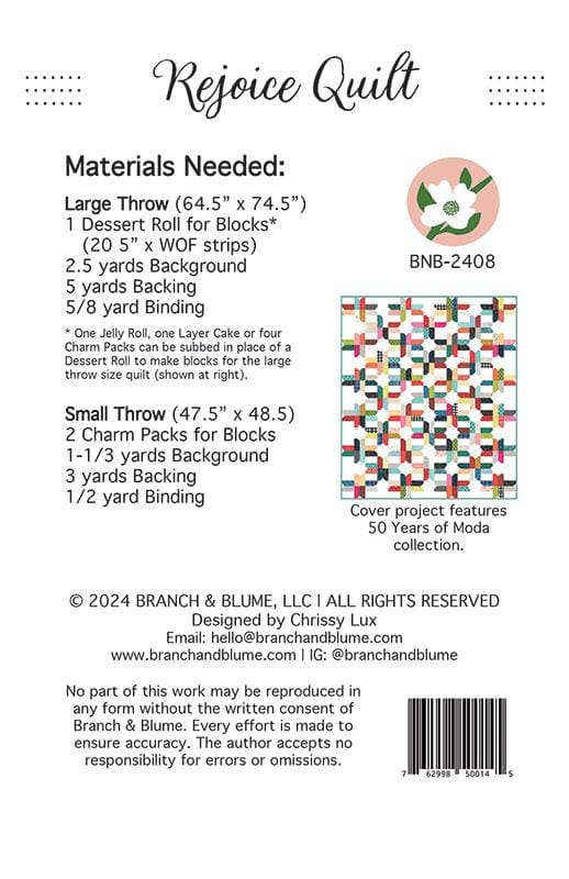Rejoice Quilt Pattern Chrissy Lux Branch & Blume BNB-2408 | US Fabric Shop