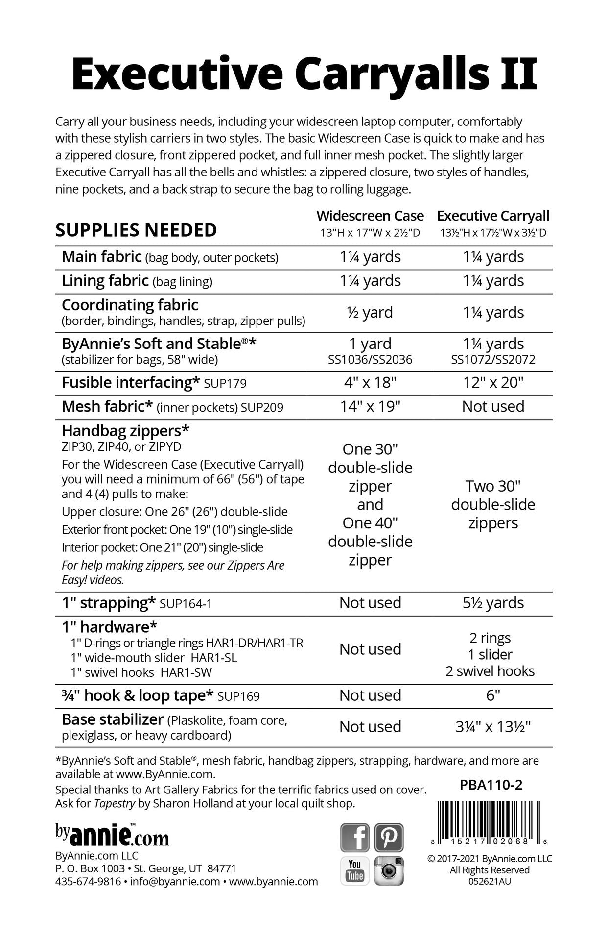 Executive Carryalls II By Annie's Bag Pattern BYA-110-2