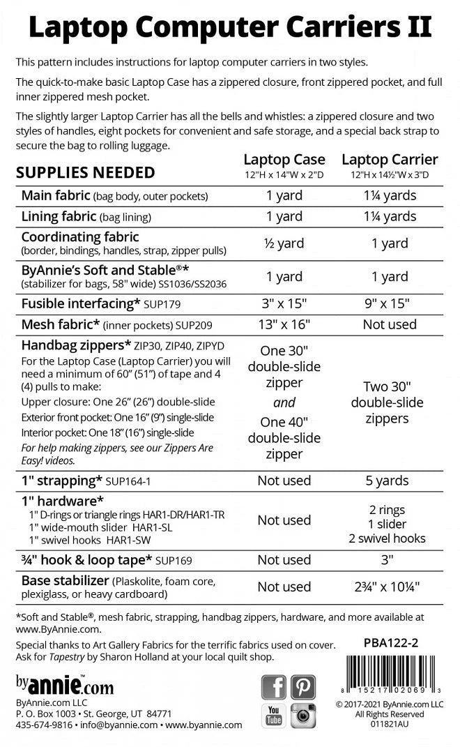 Laptop Computer Carriers II Bag Pattern By Annie's BYA-122-2