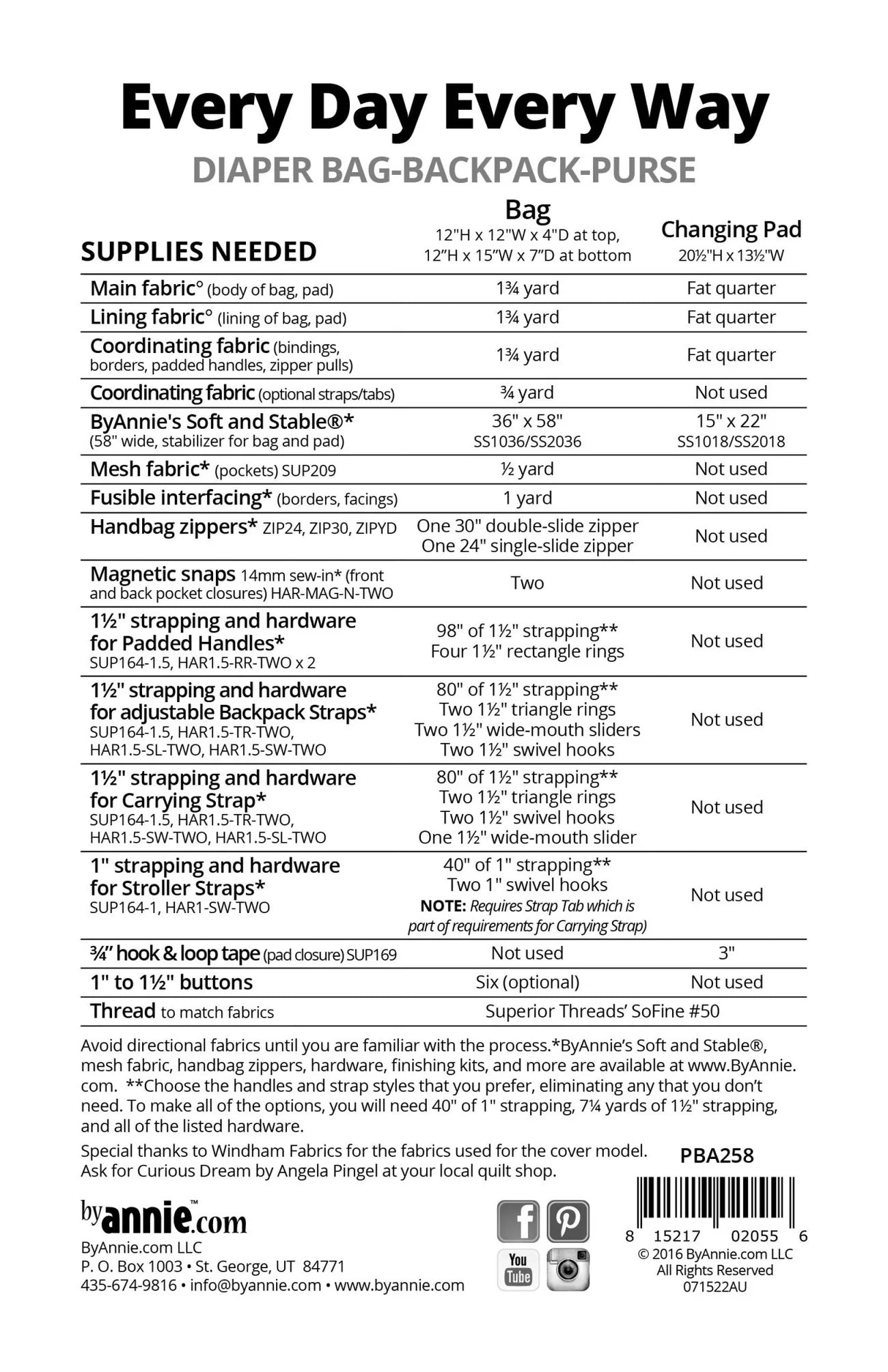 Every Day Every Way Diaper Bag-Backpack-Purse Pattern By Annie's BYA-258