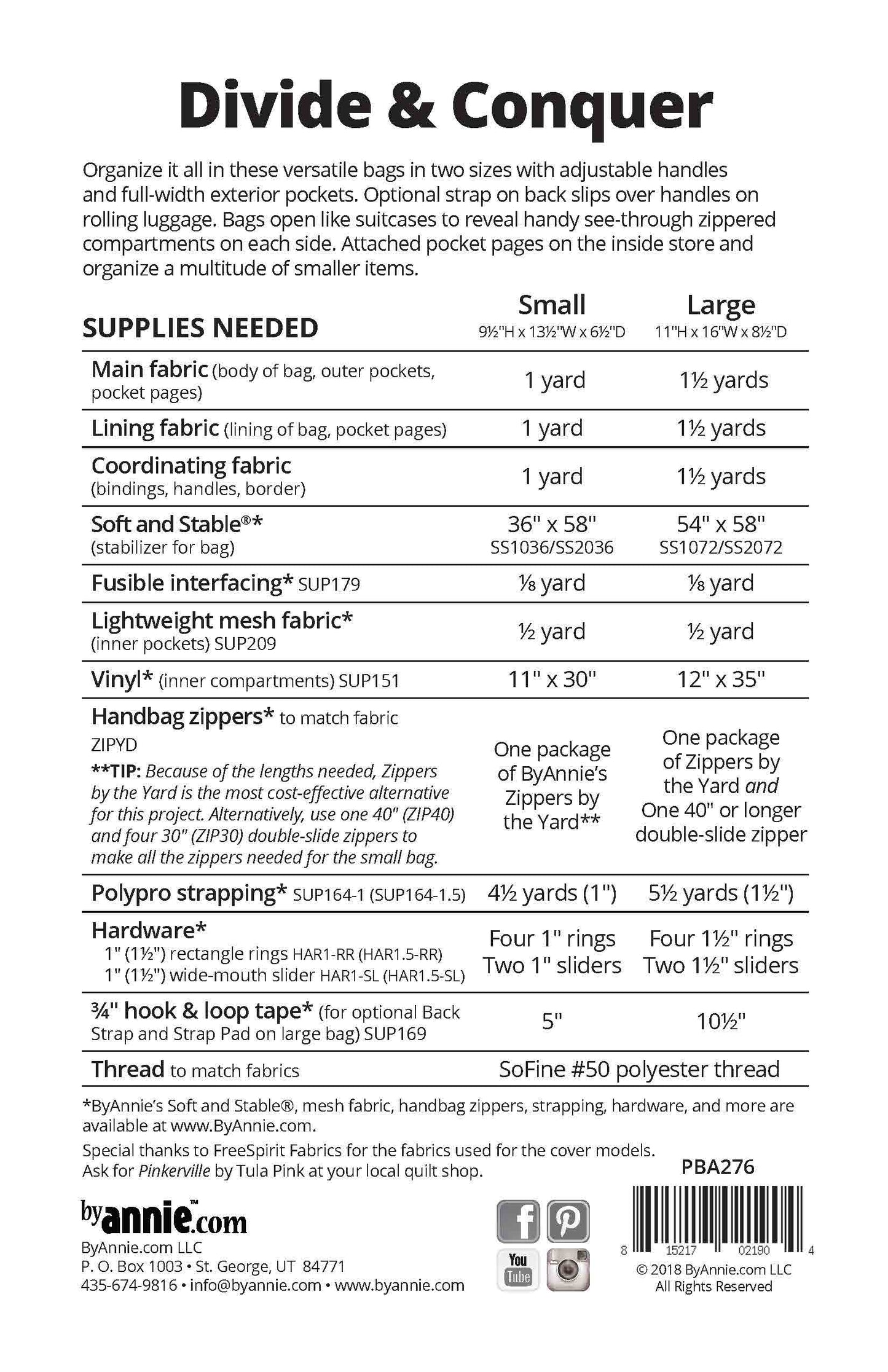 Divide And Conquer Personal Sized Carry-On Pattern Annie Unrein By Annie's BYA-PBA276