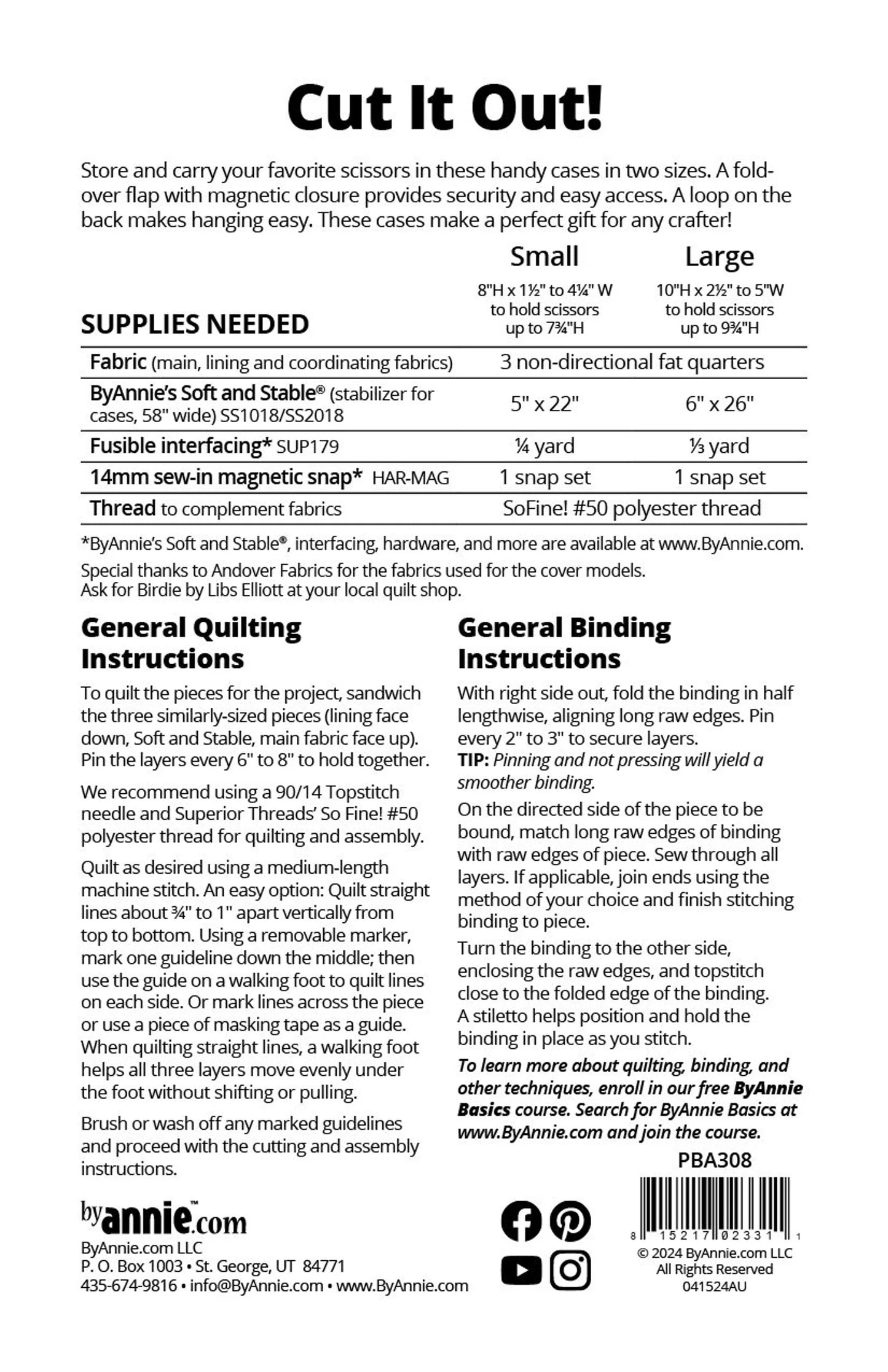 Cut It Out Scissors Cases Pattern Annie Unrein By Annie's BYA-PBA308
