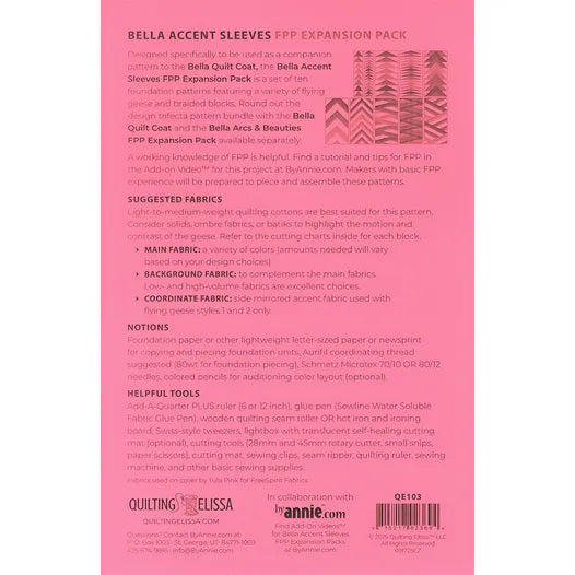 Bella Quilt Coat Accent Sleeves Foundation Paper Piecing Expansion Pack Quilting Elissa ByAnnie BYA-QE103