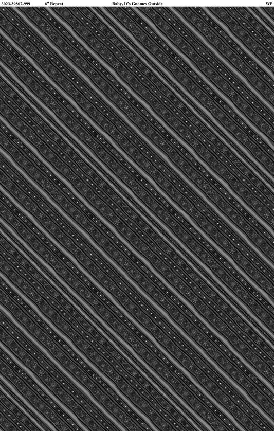 Baby It's Gnomes Outside Diagonal Stripe Black Susan Winget Wilmington Prints Cotton Fabric