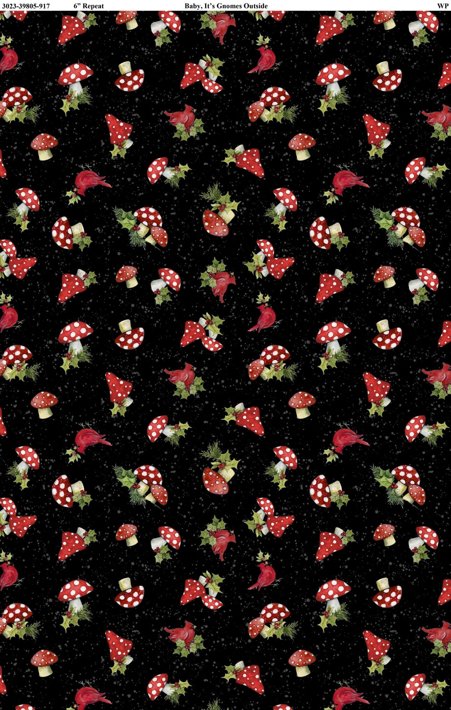 Baby It's Gnomes Outside Mushroom Toss Black Susan Winget Wilmington Prints Cotton Fabric WP-3023-39805-917