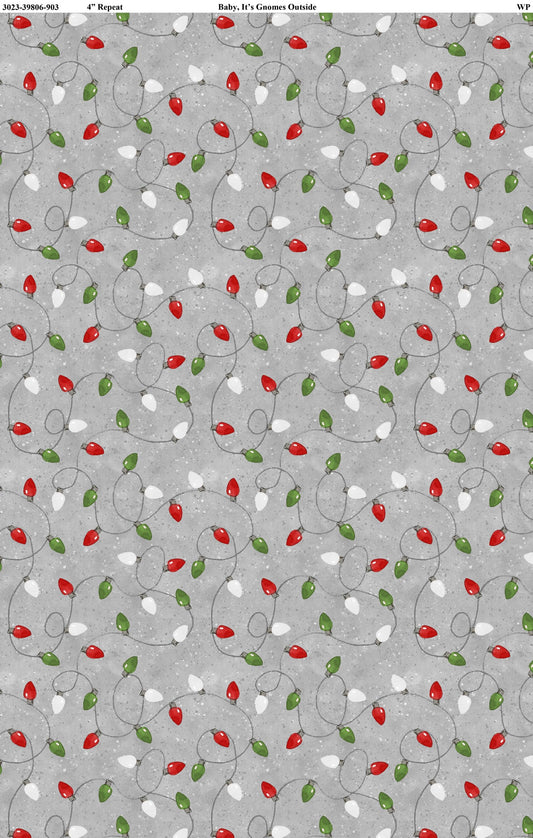 Baby It's Gnomes Outside String Lights Gray Susan Winget Wilmington Prints Cotton Fabric