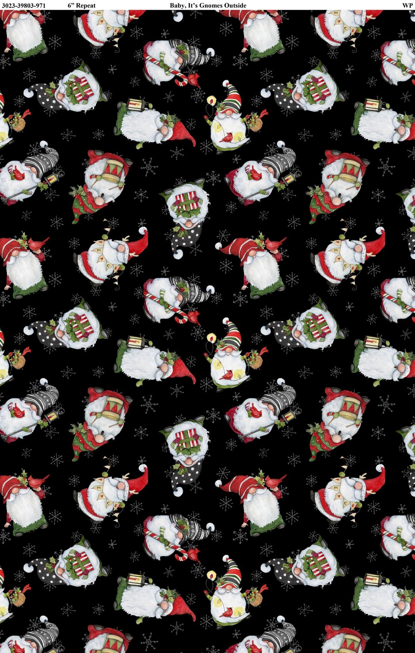 Baby It's Gnomes Outside Tossed Gnomes Black Susan Winget Wilmington Prints Cotton Fabric