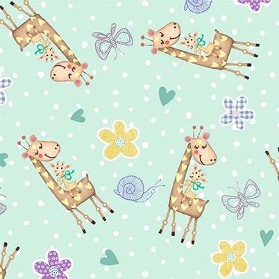 Baby Love Ba Giraffe Mint Green Tracy Cottingham Michael Miller Cotton Fabric
