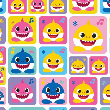 Baby Shark Family Always Patch Nickelodeon Multicolor David Textiles Cotton Fabric DT-BS-0033-0C-1
