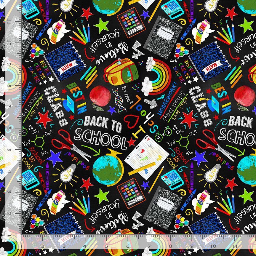 Back to School Chalk Print Allover Black Timeless Treasures Cotton Fabric TT-FUN-CD3023-BLACK