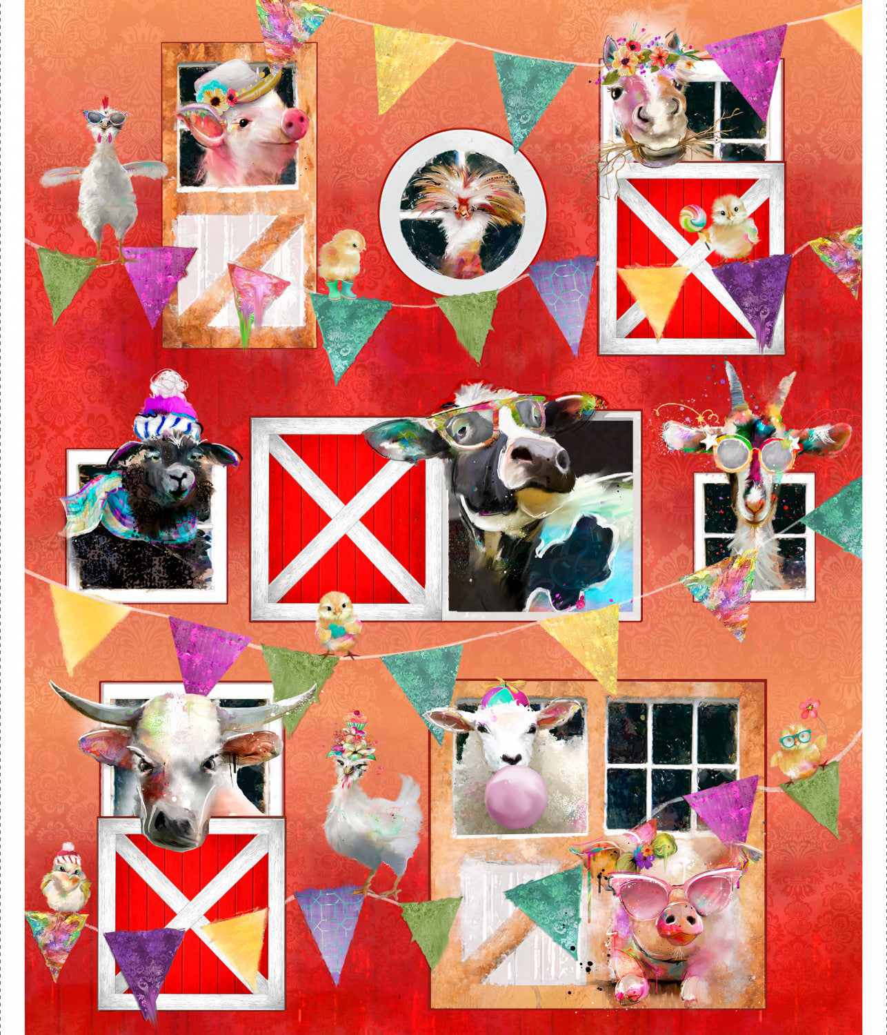 Back To The Farm Barnyard Friends Panel 36" Connie Haley 3 Wishes Cotton Fabric 3W-23050-PNL