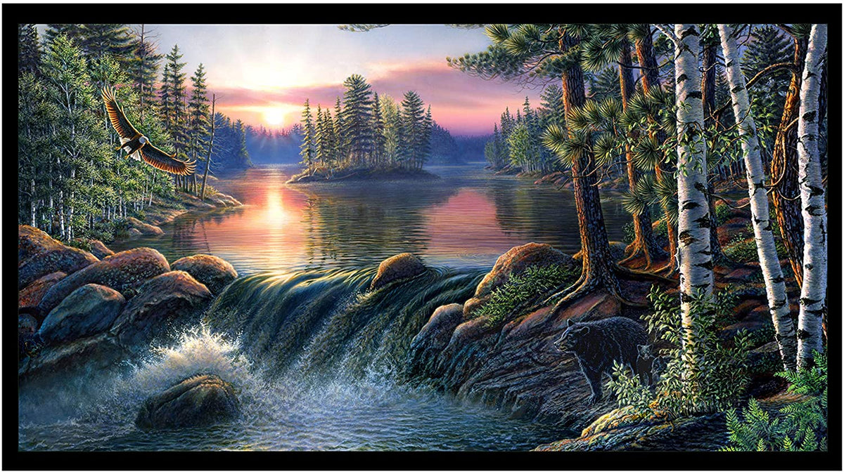 Backcountry Hideaway Panel 24" Elizabeth's Studio Cotton Fabric ES 19001-Black | US Fabric Shop