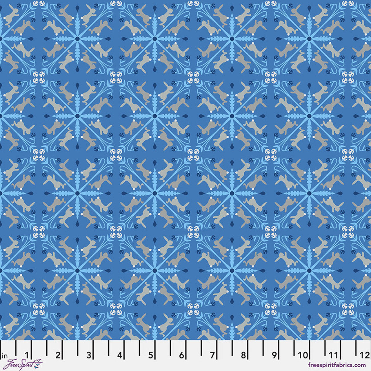 Backyard Wonder Racing Rabbits Blue Adam Trest Free Spirit Cotton Fabric FS-PWAT010.BLUE