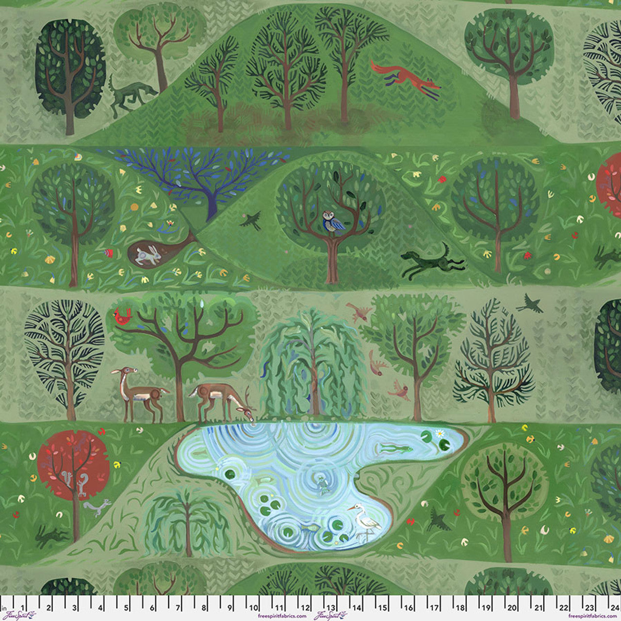 Backyard Wonder Walk in the Wood Scenic Green Adam Trest Free Spirit Cotton Fabric FS-PWAT001.SCENIC