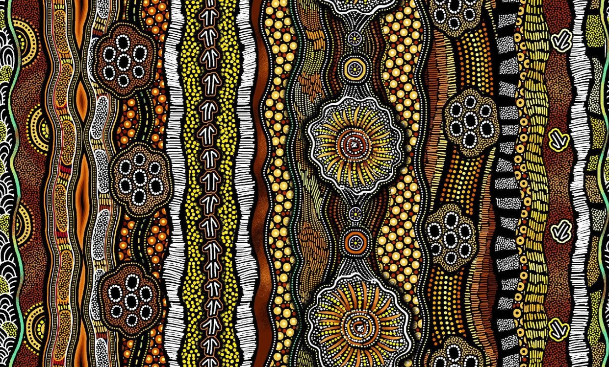 Baiame's Spirit Stripe Brown Oasis Fabrics Cotton Fabric OA-598392